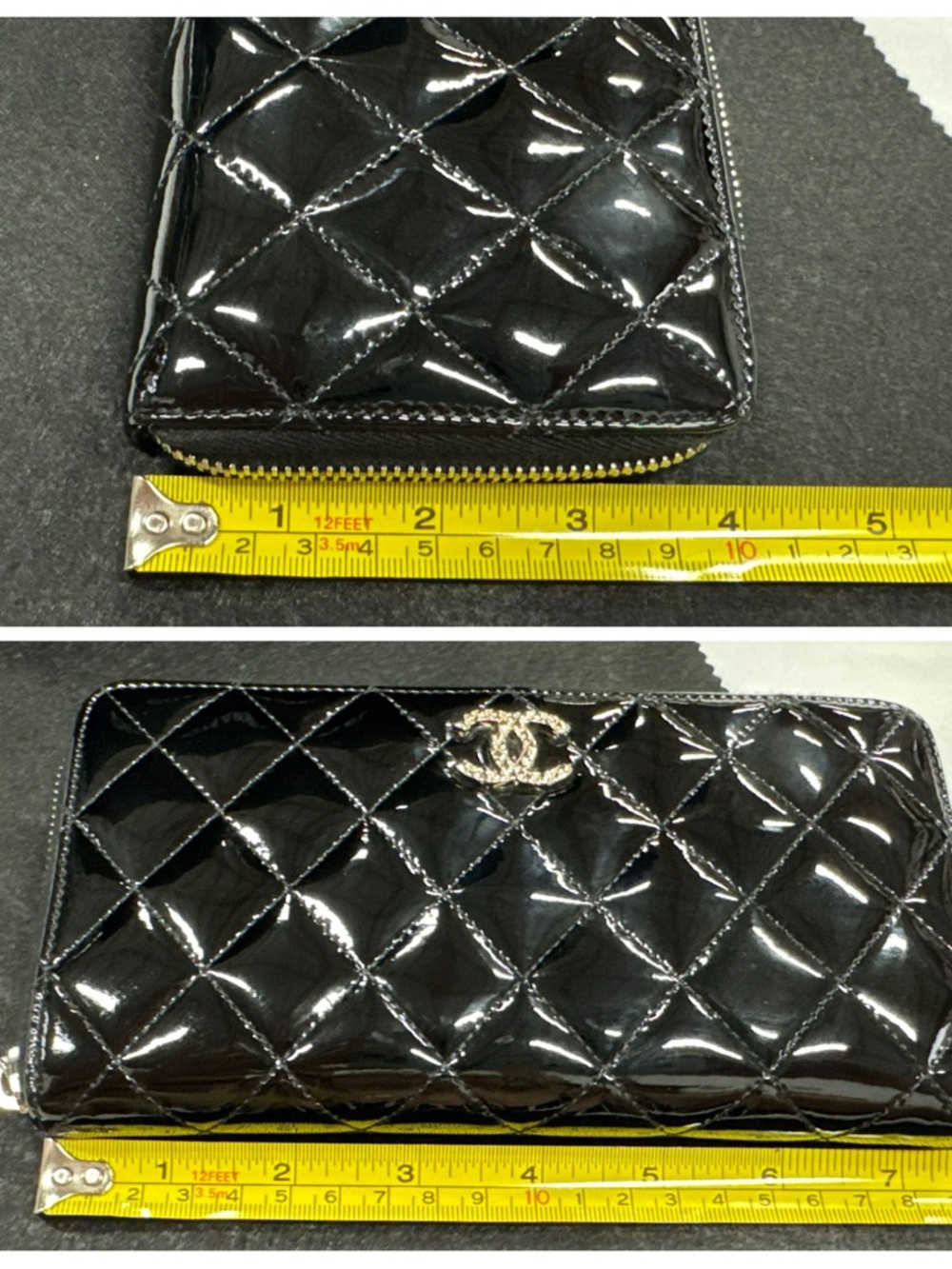 CHANEL Black Quilted Patent Leather Zip Wallet - Picture 9 of 10